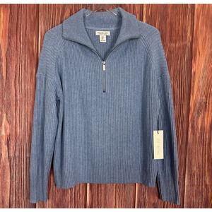 Rachel Zoe Quarter Zip Mockneck Sweater Blue Ribbed Size Small NWT